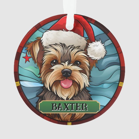 Gepersonaliseerde Glas in lood Yorkie Ornament (achterkant)