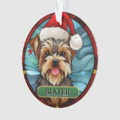 Gepersonaliseerde Glas in lood Yorkie Ornament (voorkant)