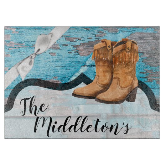 Gepersonaliseerde glas snijden blauw hout schuur d snijplank (Voorkant)