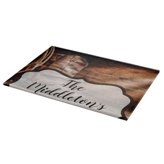 Gepersonaliseerde glas snijden cowboy laarzen schu snijplank (Hoek)