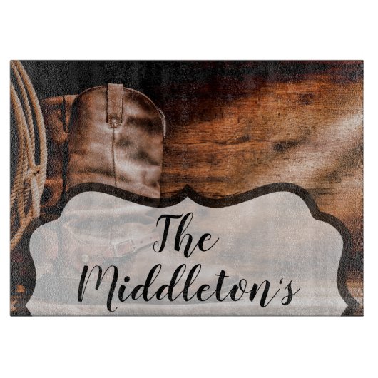 Gepersonaliseerde glas snijden cowboy laarzen schu snijplank (Voorkant)