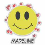 Gepersonaliseerde Glimlach Gezicht met Harten Emot Sticker (Voorkant)