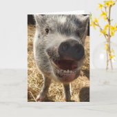 Gepersonaliseerde glimlachende minivarken Wenskaar Kaart (Gele Bloem)