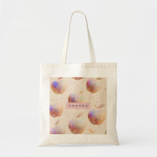 Gepersonaliseerde Glitter Appel Sparkel Fruit Past Tote Bag (Voorkant)