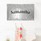 Gepersonaliseerde Glitter Crystal Diamond Silver H Spandoek (Insitu)