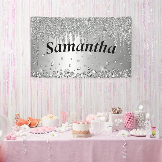 Gepersonaliseerde Glitter Crystal Diamond Silver H Spandoek (Feest)