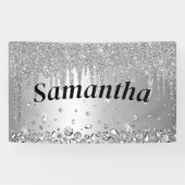 Gepersonaliseerde Glitter Crystal Diamond Silver H Spandoek (Horizontaal)
