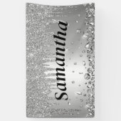 Gepersonaliseerde Glitter Crystal Diamond Silver H Spandoek (Verticaal)