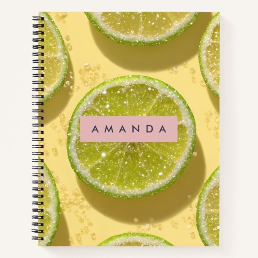 Gepersonaliseerde Glitter Lime Schijf Glans Citrus Notitieboek (Voorkant)