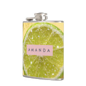 Gepersonaliseerde Glitter Lime Snee Glanzende Citr Heupfles (Links)