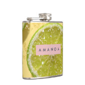 Gepersonaliseerde Glitter Lime Snee Glanzende Citr Heupfles (Rechts)