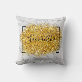 Gepersonaliseerde Glitter Marble Gold Kussen