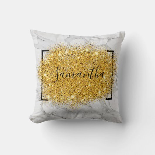 Gepersonaliseerde Glitter Marble Gold Kussen (Voorkant)