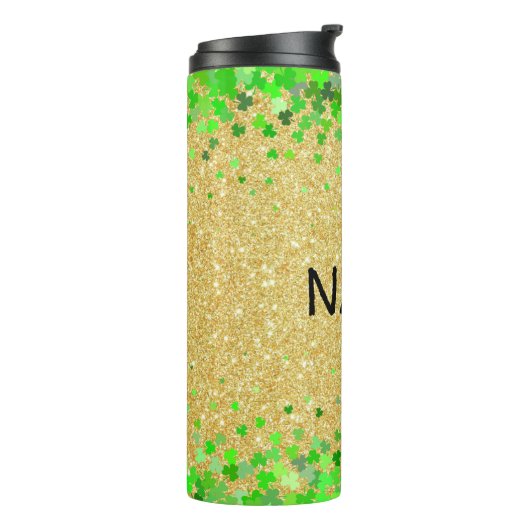 Gepersonaliseerde Glitter & Shamrocks Thermosbeker (Gedraaid links)