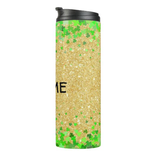 Gepersonaliseerde Glitter & Shamrocks Thermosbeker (Geroteerd rechts)