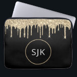 Gepersonaliseerde Glitter Sparkle Monogram Laptop Sleeve<br><div class="desc">Gepersonaliseerde gouden en zwarte faux glitter en sprankelende elegante monogrammed Initialen Hoesje. Dit hoesje kan worden aangepast om uw initiaal en voornaam op te nemen.</div>
