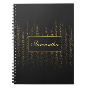 Gepersonaliseerde Glitter Spiraal van Zwart en Gou Notitieboek