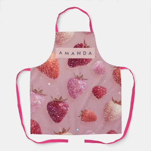 Gepersonaliseerde Glitter Strawberry Dream Sparkli Schort (Voorkant)