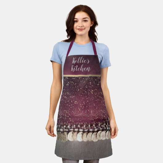 Gepersonaliseerde glitterij sterren munt sjaal schort (Gedragen)