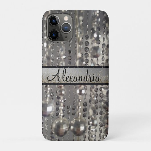 Gepersonaliseerde glitterij zilveren snaarkralen Case-Mate iPhone case (Achterkant)