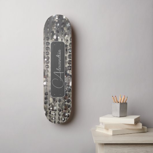 Gepersonaliseerde glitterij zilveren snaarkralen persoonlijk skateboard (Muurkunst)