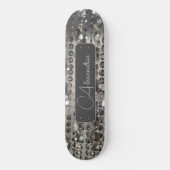 Gepersonaliseerde glitterij zilveren snaarkralen persoonlijk skateboard (Voorkant)