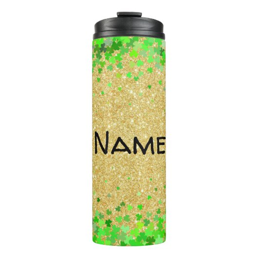 Gepersonaliseerde Glitters & Klavertjes drie Thermosbeker (Voorkant)