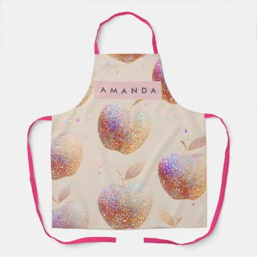 Gepersonaliseerde Glittersappel Glansfruit Pastel Schort (Voorkant)