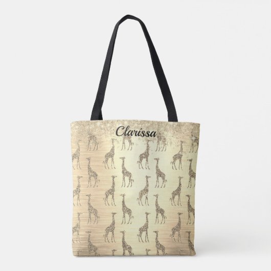 Gepersonaliseerde Glittery Giraffe op Metallic Gol Tote Bag (Achterkant)