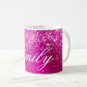 Gepersonaliseerde Glittery Hot Pink Folie Koffiemok (Voorkant rechts)