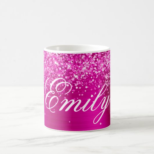 Gepersonaliseerde Glittery Hot Pink Folie Koffiemok (Center)