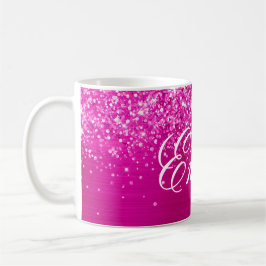 Gepersonaliseerde Glittery Hot Pink Folie Koffiemok