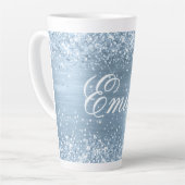 Gepersonaliseerde Glittery lichtblauwe Folie Latte Mok (Linkerhoek)