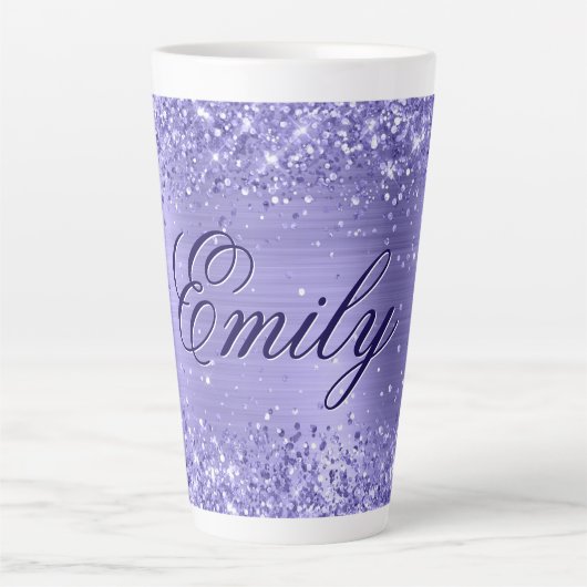 Gepersonaliseerde Glittery Periwinkle Folie Latte Mok (Voorkant)