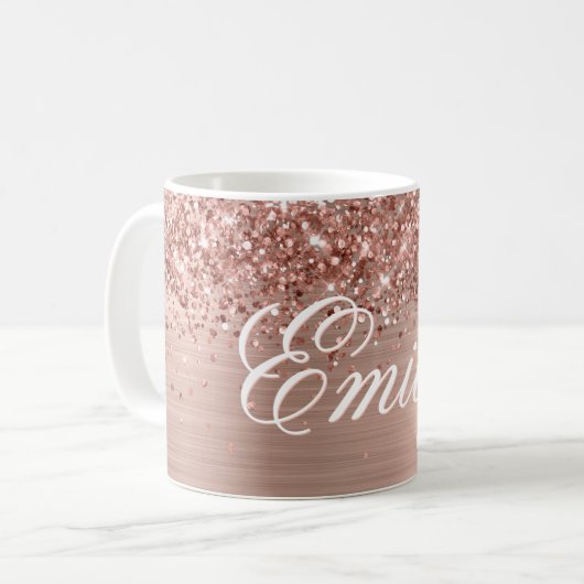 Gepersonaliseerde Glittery Roos Gold Folie Koffiemok (Voorkant links)