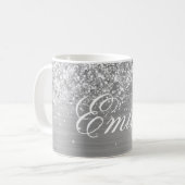 Gepersonaliseerde Glittery Silver Foil Koffiemok (Voorkant links)
