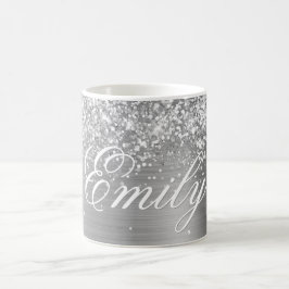 Gepersonaliseerde Glittery Silver Foil Koffiemok