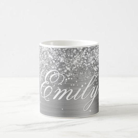 Gepersonaliseerde Glittery Silver Foil Koffiemok (Center)