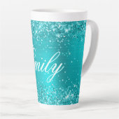 Gepersonaliseerde Glittery Turquoise Blue Folie Latte Mok (Rechterhoek)