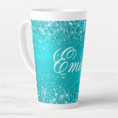 Gepersonaliseerde Glittery Turquoise Blue Folie Latte Mok (Linkerhoek)