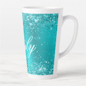 Gepersonaliseerde Glittery Turquoise Blue Folie Latte Mok (Rechts)