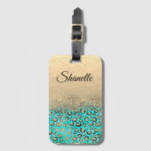 Gepersonaliseerde Glittery Turquoise Luipaard Bagagelabel (Voorkant (verticaal))