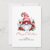Gepersonaliseerde Gnome Poinsettia Rood Wit Kerstm Feestdagenkaart (Voorkant)