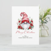 Gepersonaliseerde Gnome Poinsettia Rood Wit Kerstm Feestdagenkaart (Staand voorkant)
