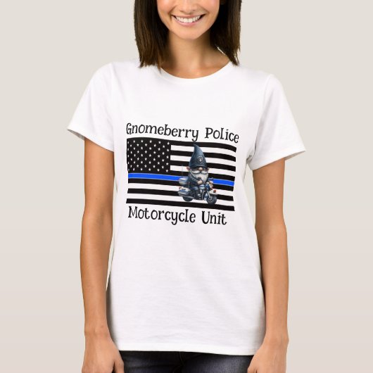 Gepersonaliseerde Gnome Police Motorcycle Unit T-shirt (Voorkant)