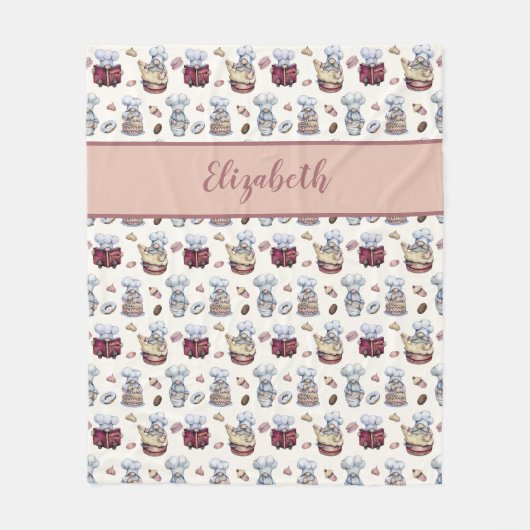 Gepersonaliseerde gnomen Baking Cupcakes Donuts Tr Fleece Deken (Voorkant)