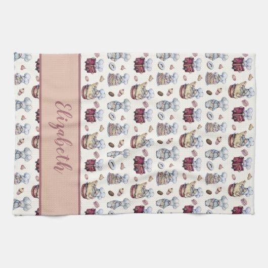 Gepersonaliseerde gnomen Baking Cupcakes Donuts Tr Theedoek (Horizontaal)