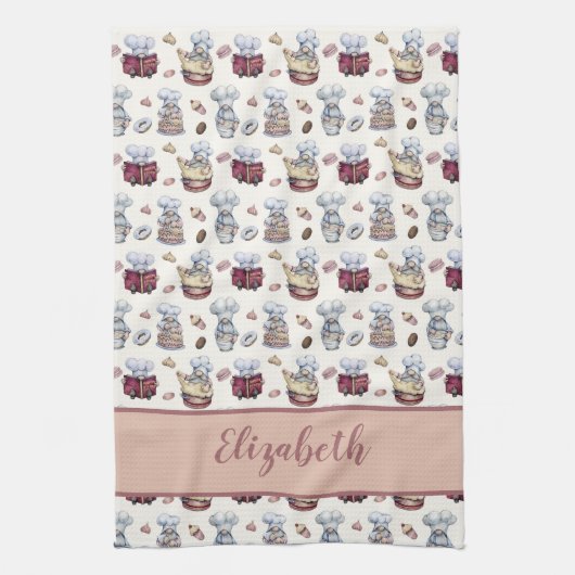 Gepersonaliseerde gnomen Baking Cupcakes Donuts Tr Theedoek (Verticaal)