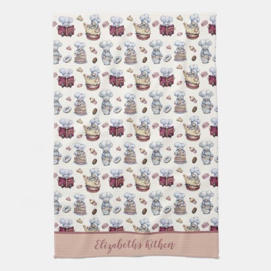 Gepersonaliseerde gnomen Baking Cupcakes Donuts Tr Theedoek (Verticaal)