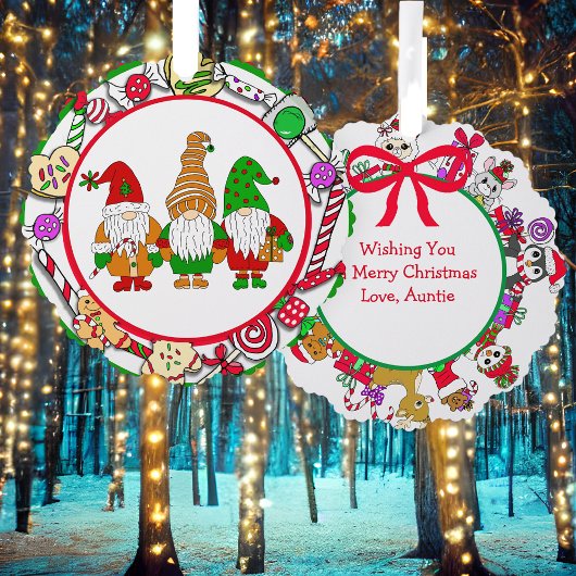 Gepersonaliseerde Gnomen en Kerst Snoep Ornament Kaart